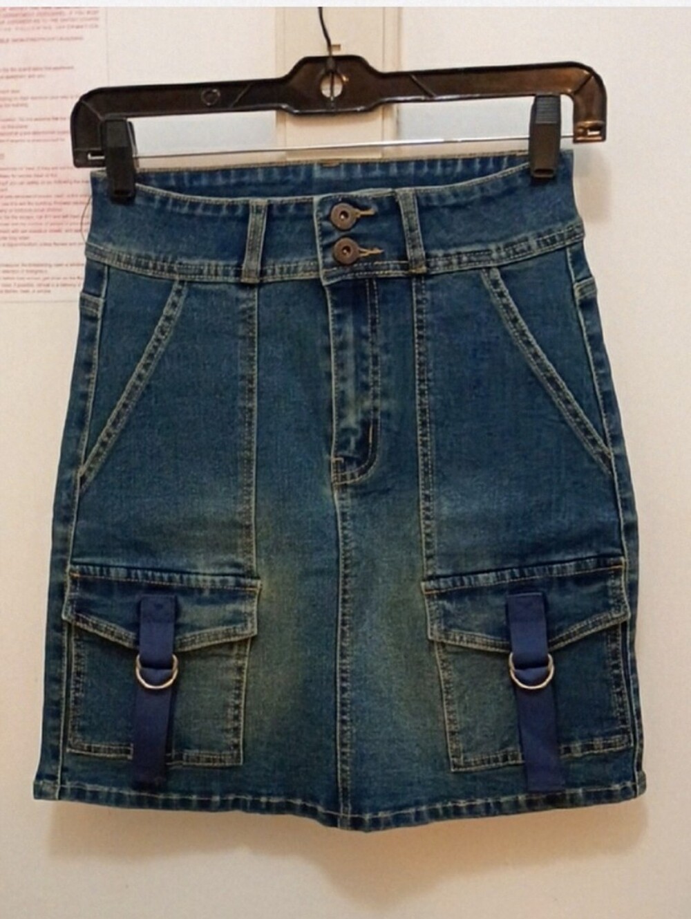 Dark Blue Denim Cargo Mini Skirt